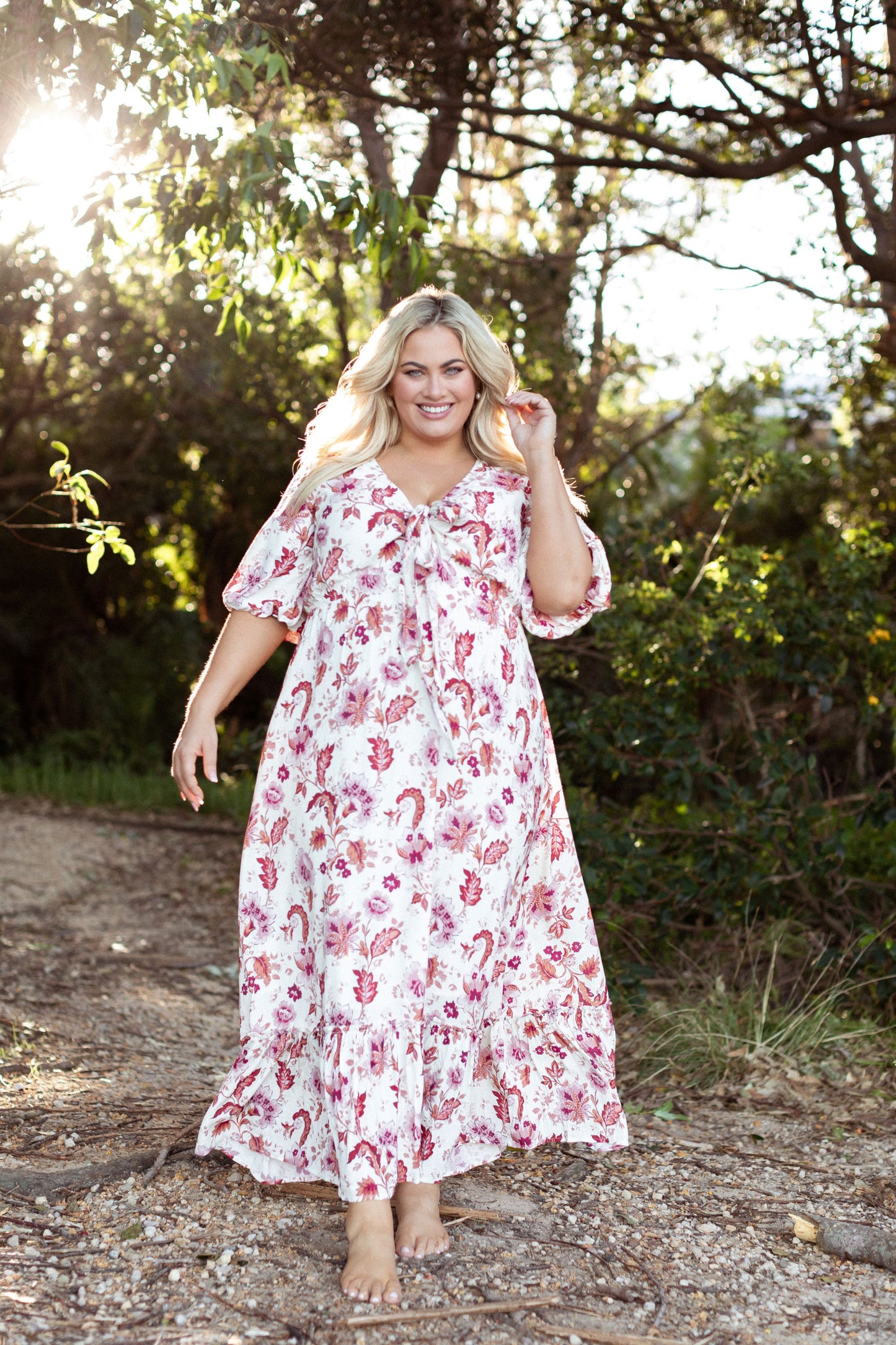Tara Maxi Dress in White Bordeaux