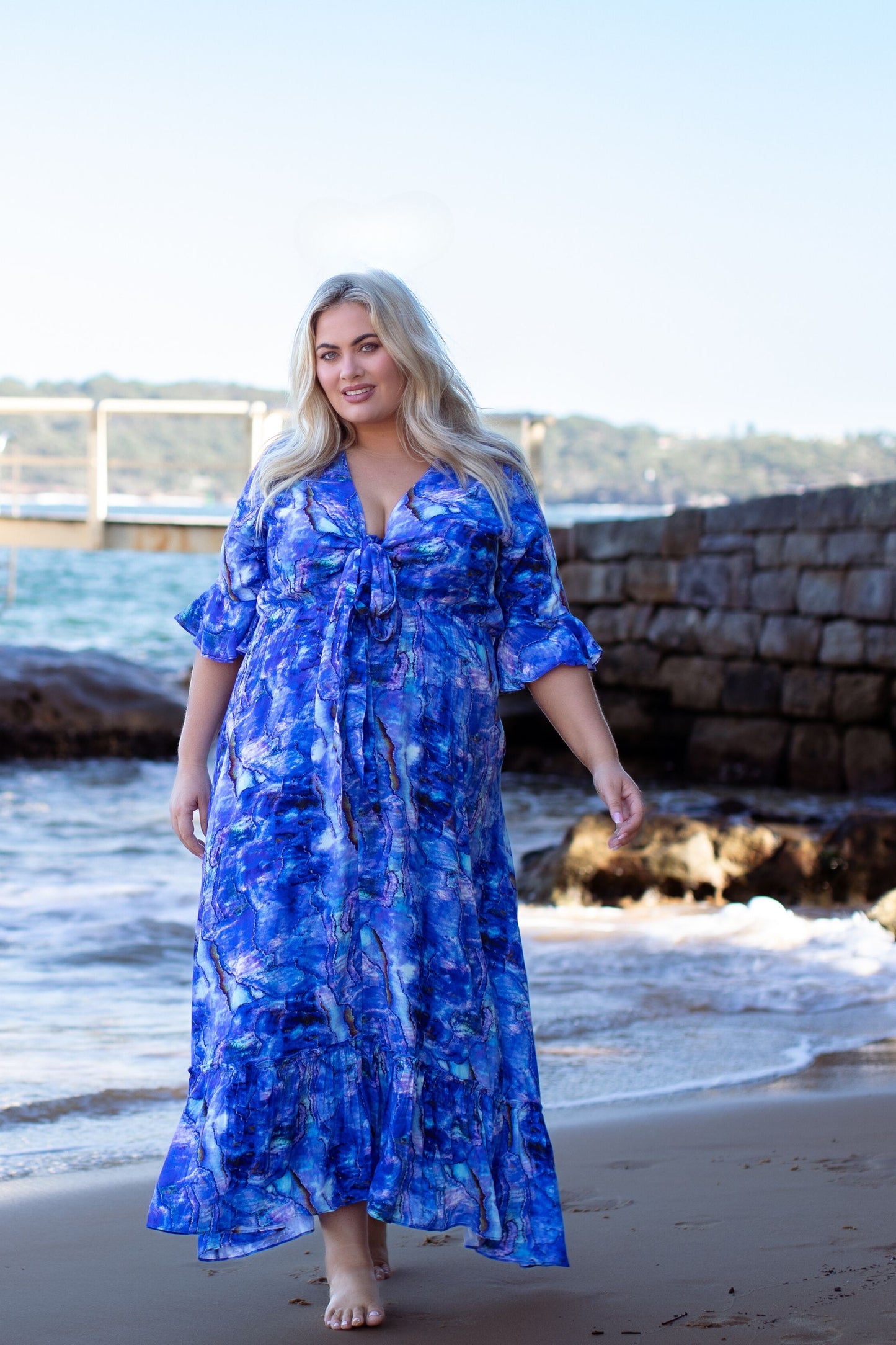 Nicole Tie Front Maxi Dress in Abalone Shell