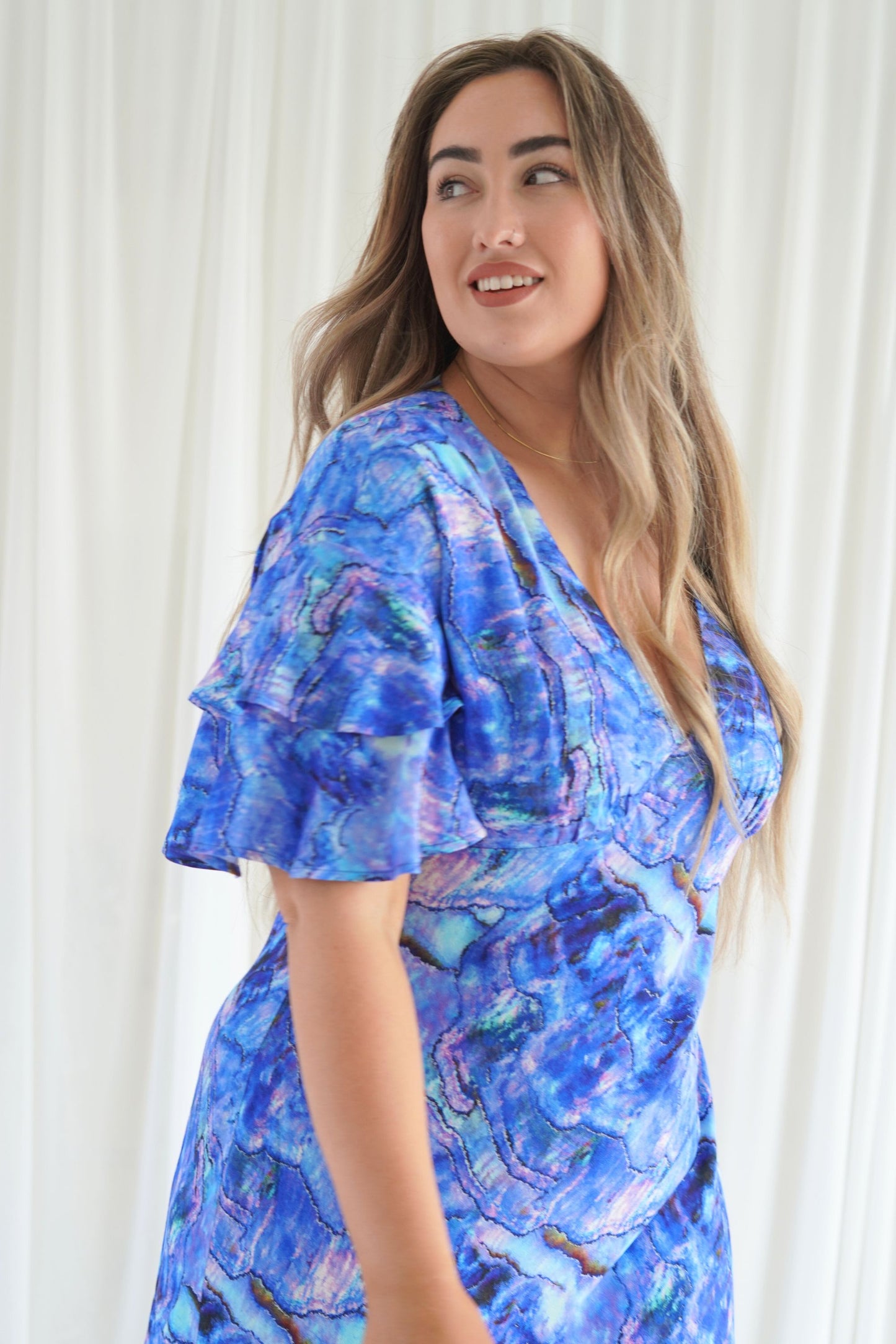 Marcy Ruffle Maxi Dress in Abalone Shell