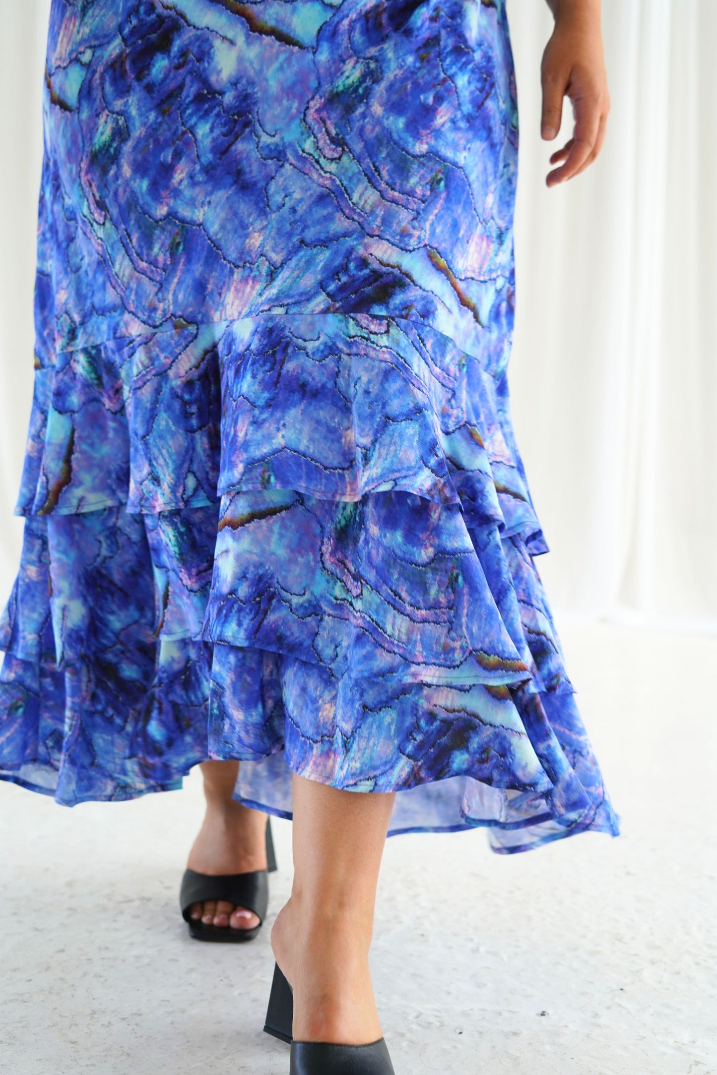Marcy Ruffle Maxi Dress in Abalone Shell