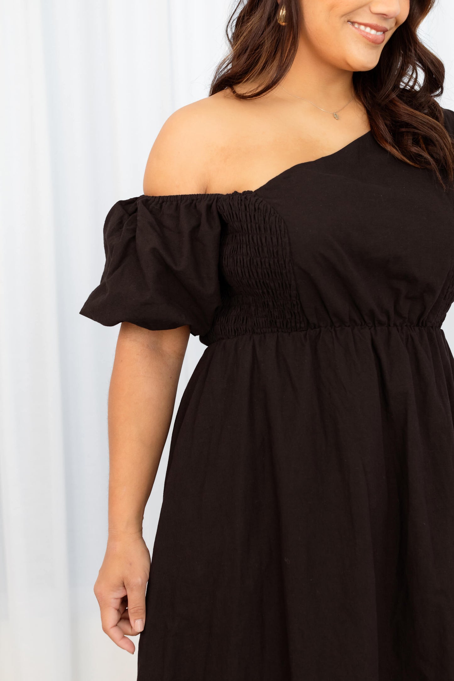 Verity Asymmetric Midi Dress in Black