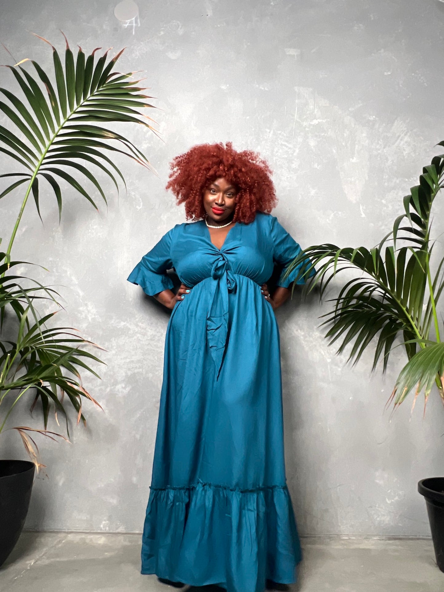 Nicole Tie Front Maxi Dress in Teal