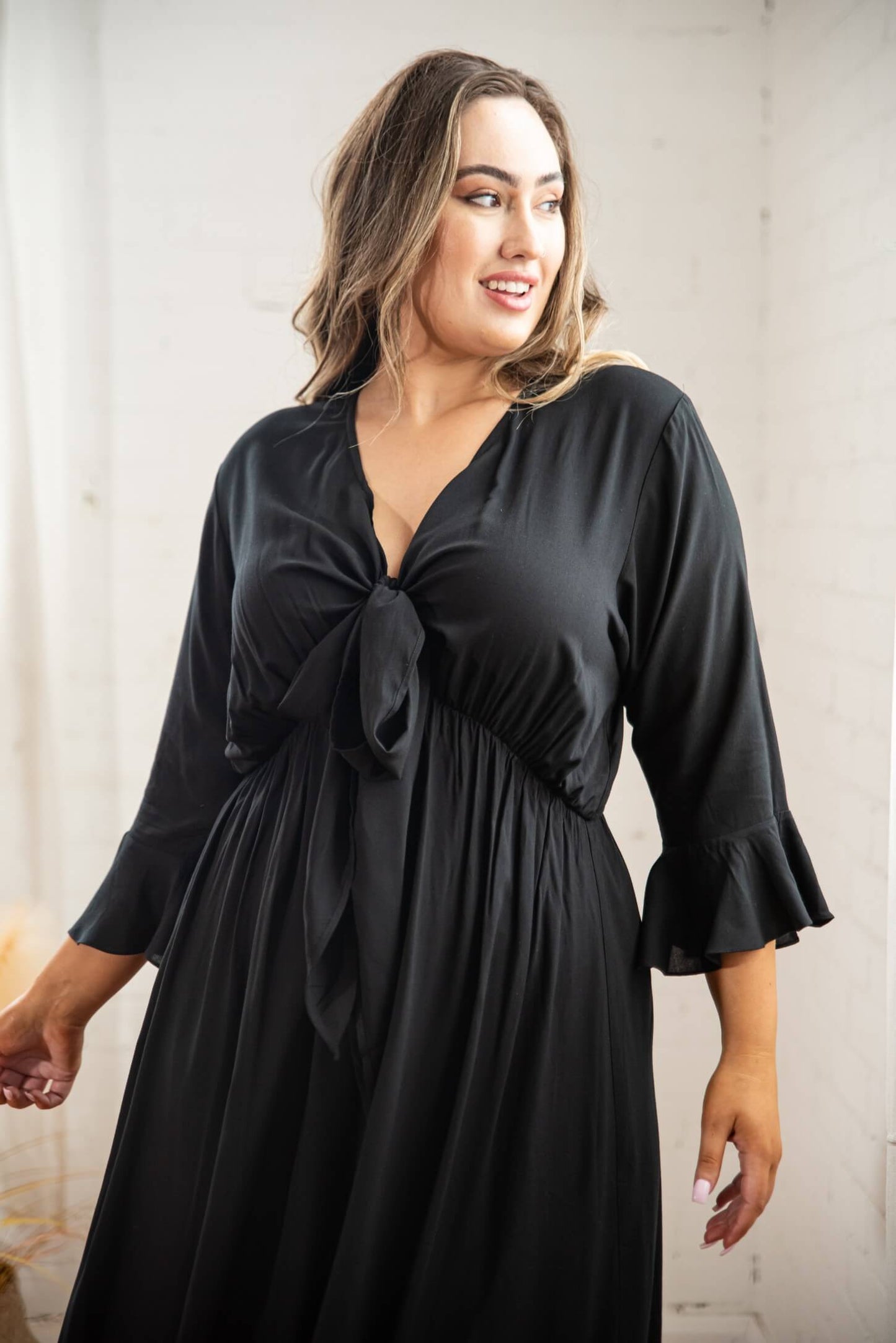 Nicole Tie Front Maxi Dress in Black