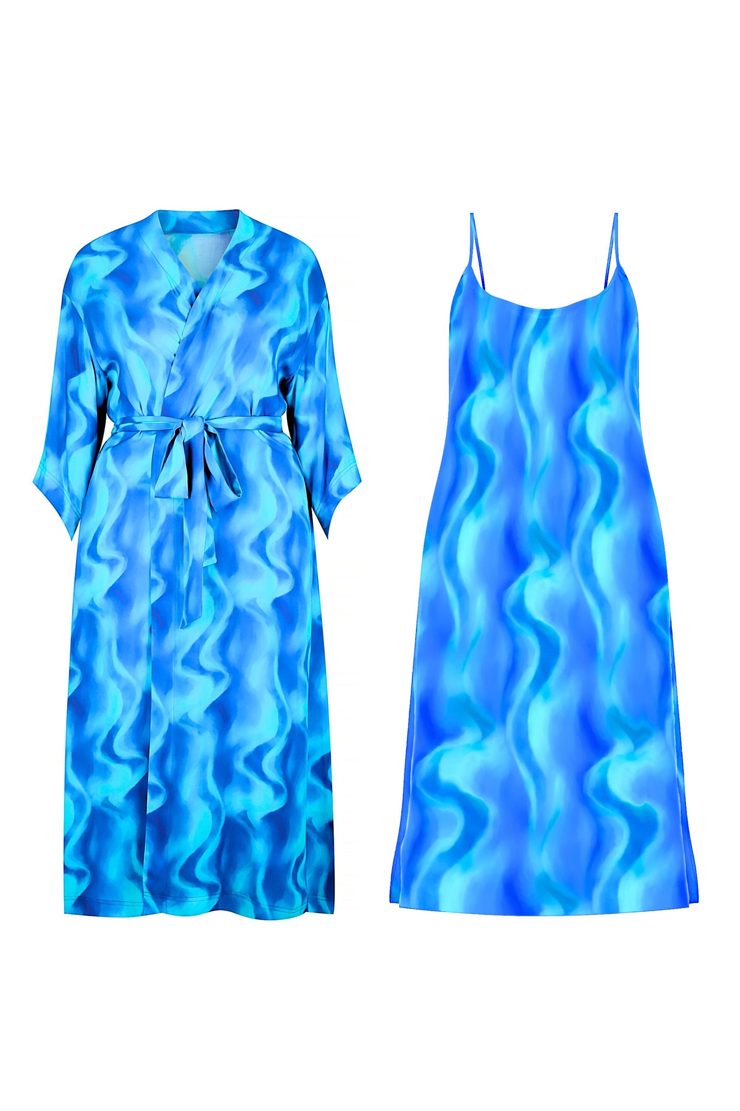 Slip Dress & Kimono Sea Wave Set