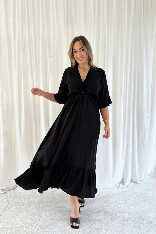 Nicole Tie Front Maxi Dress in Black