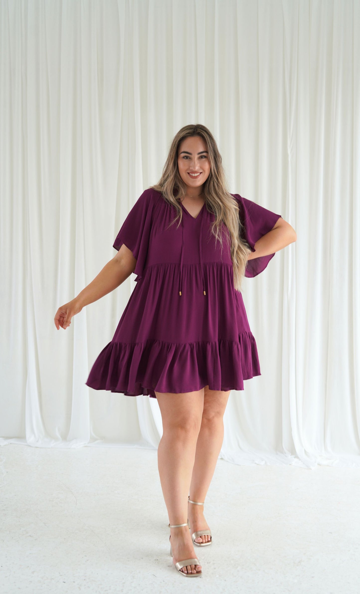 Jamie Short Sleeve Play Dress in Dark Berry