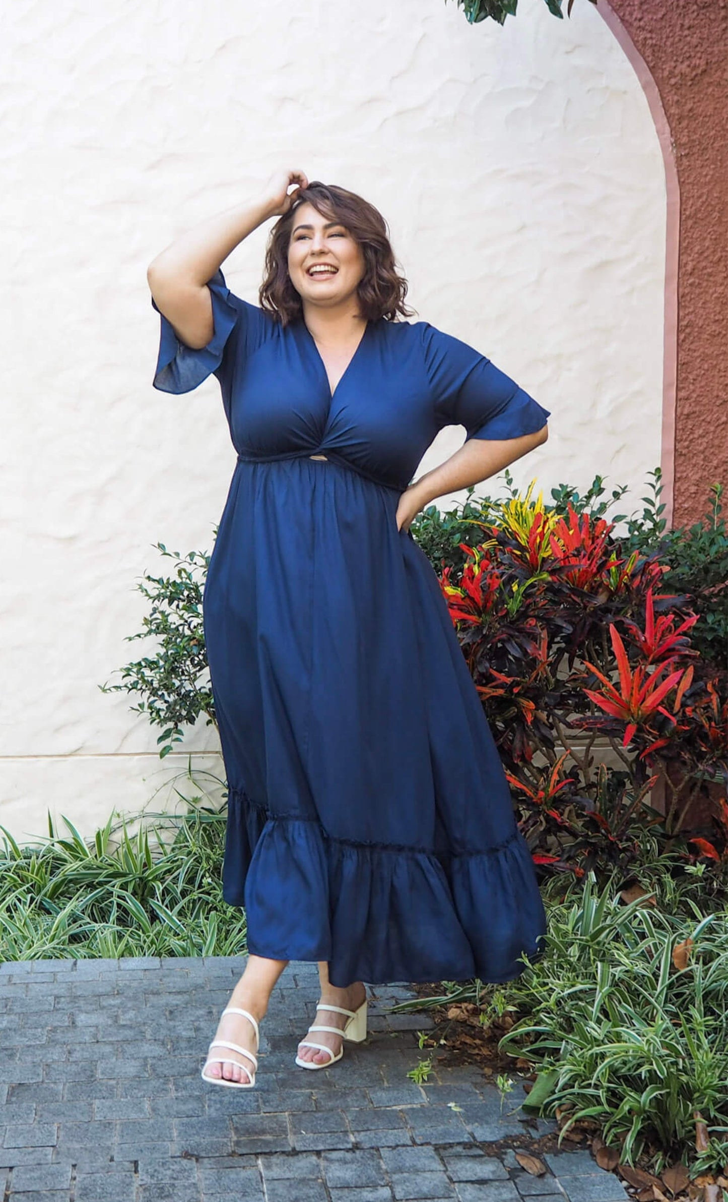 Nicole Tie Front Maxi Dress in Navy