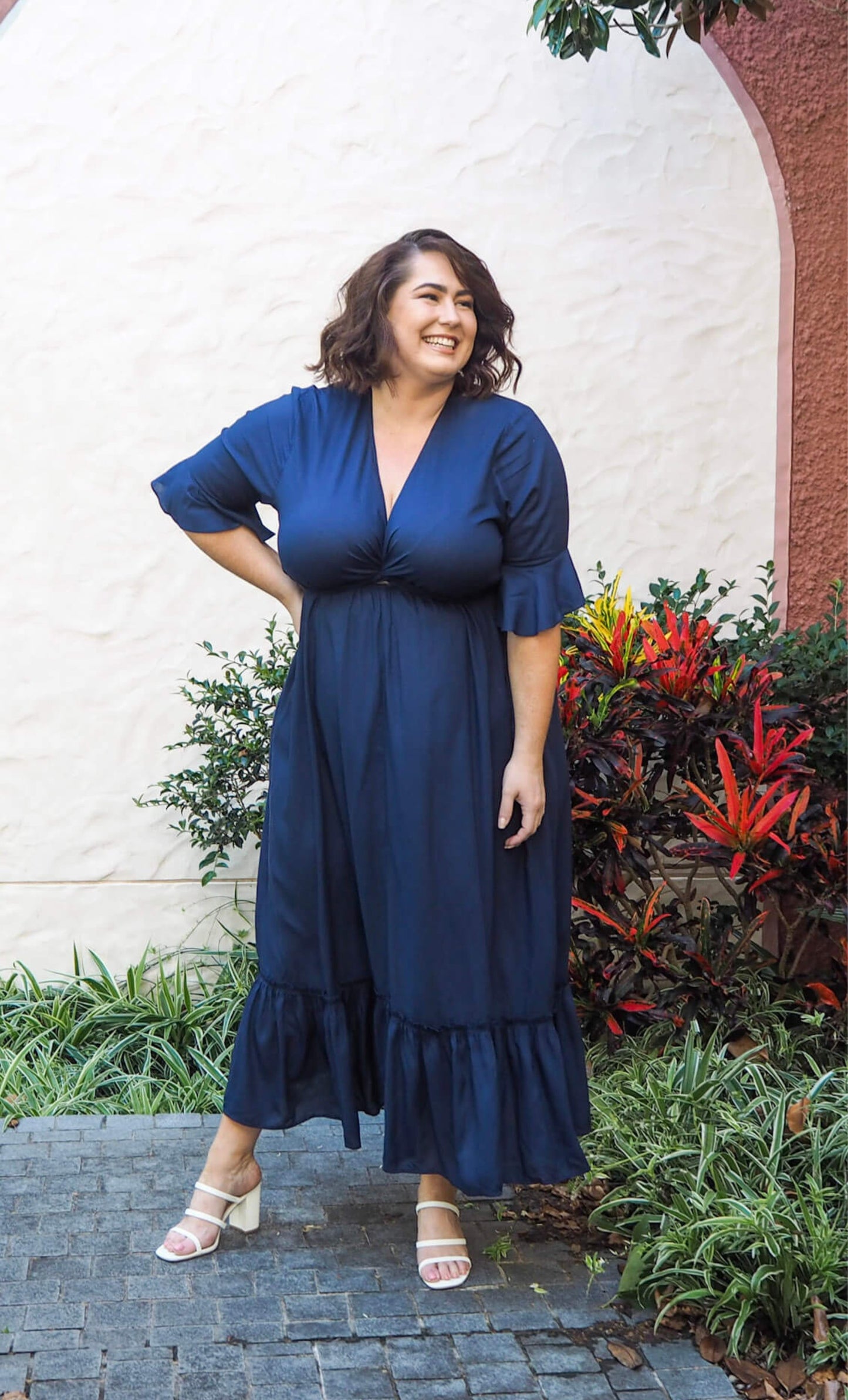 Nicole Tie Front Maxi Dress in Navy