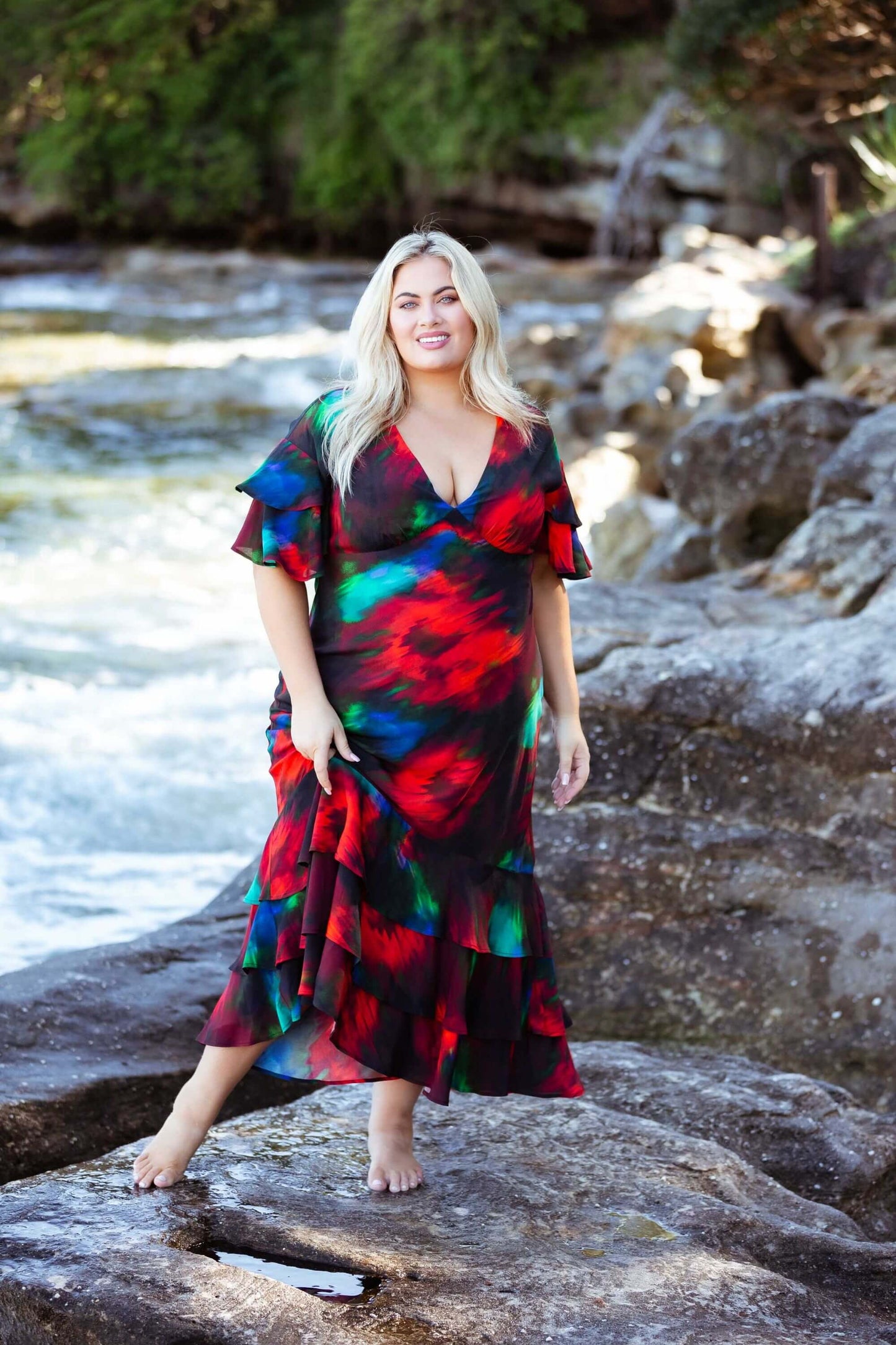 Marcy Ruffle Maxi Dress in Abstract Native