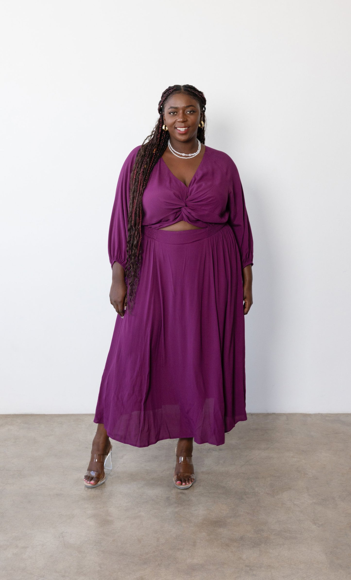 Carla Twist Front Maxi Dress in Dark Berry