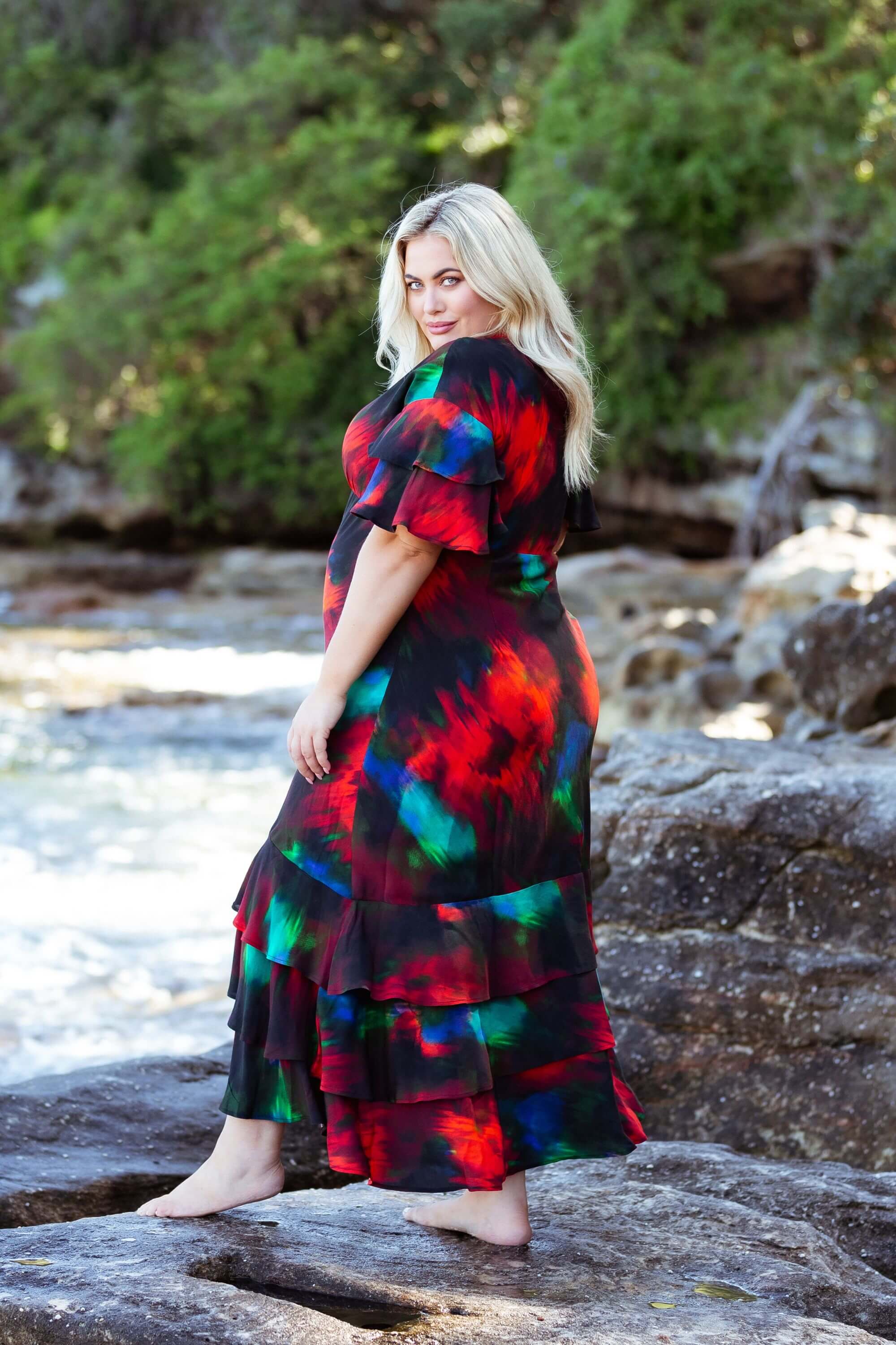 Marcy Ruffle Maxi Dress in Abstract Native | Dani Marie AU