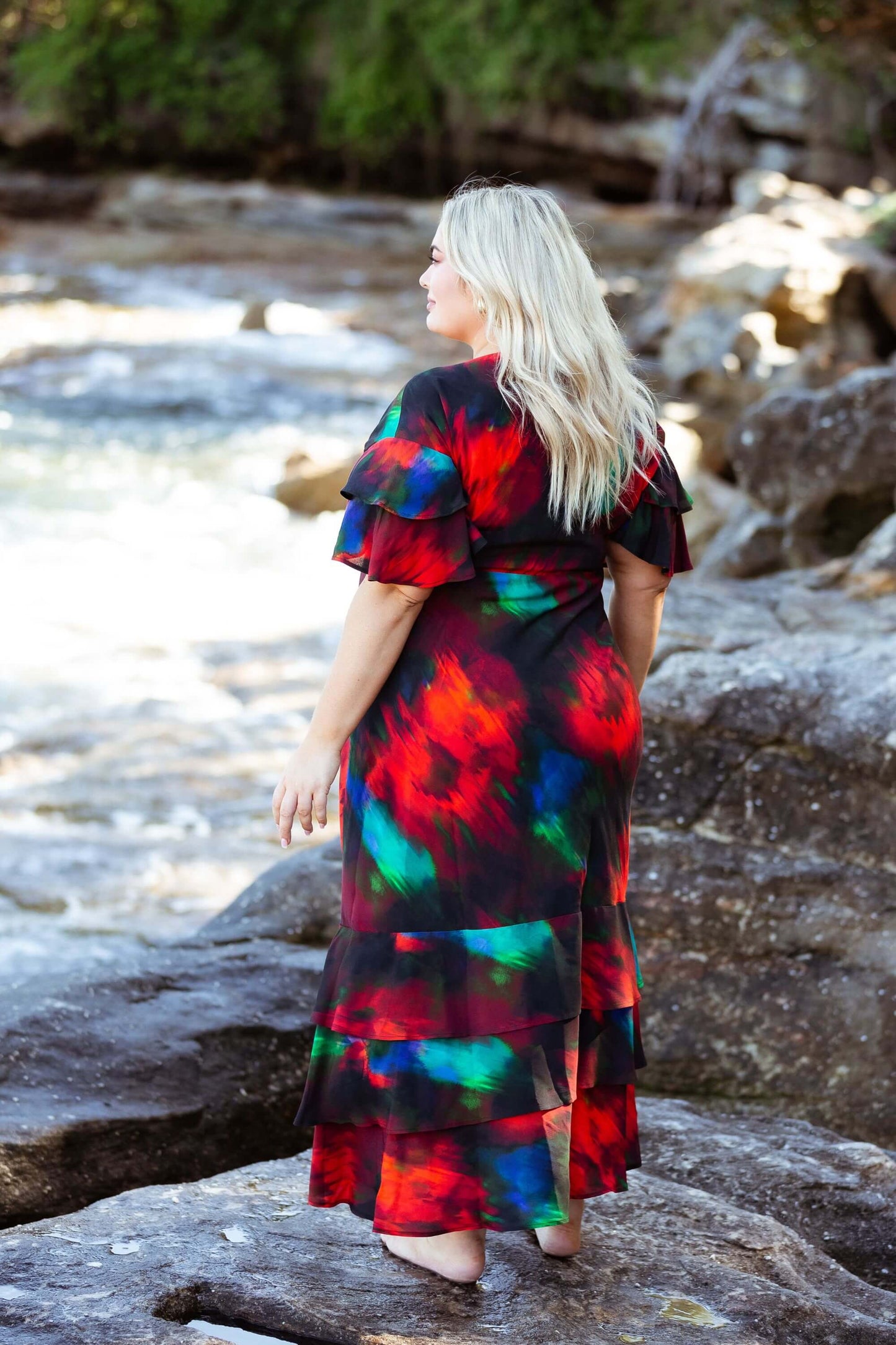 Marcy Ruffle Maxi Dress in Abstract Native