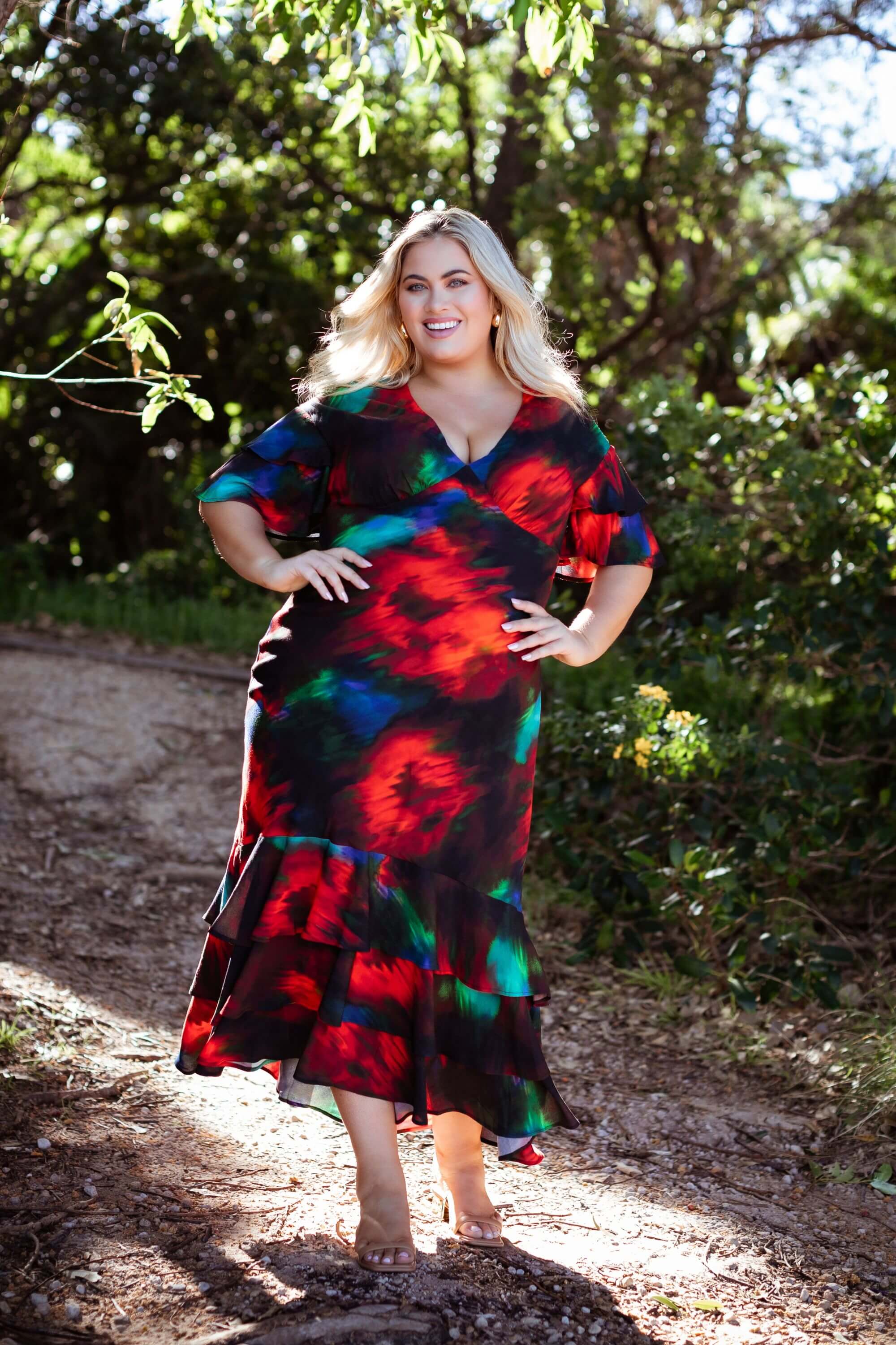 Marcy Ruffle Maxi Dress in Abstract Native | Dani Marie AU