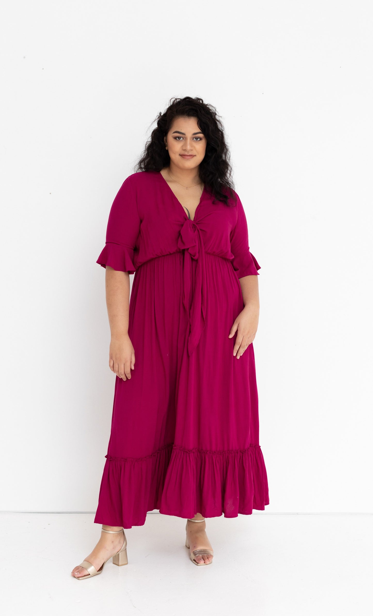 Nicole Tie Front Maxi Dress in French Plum