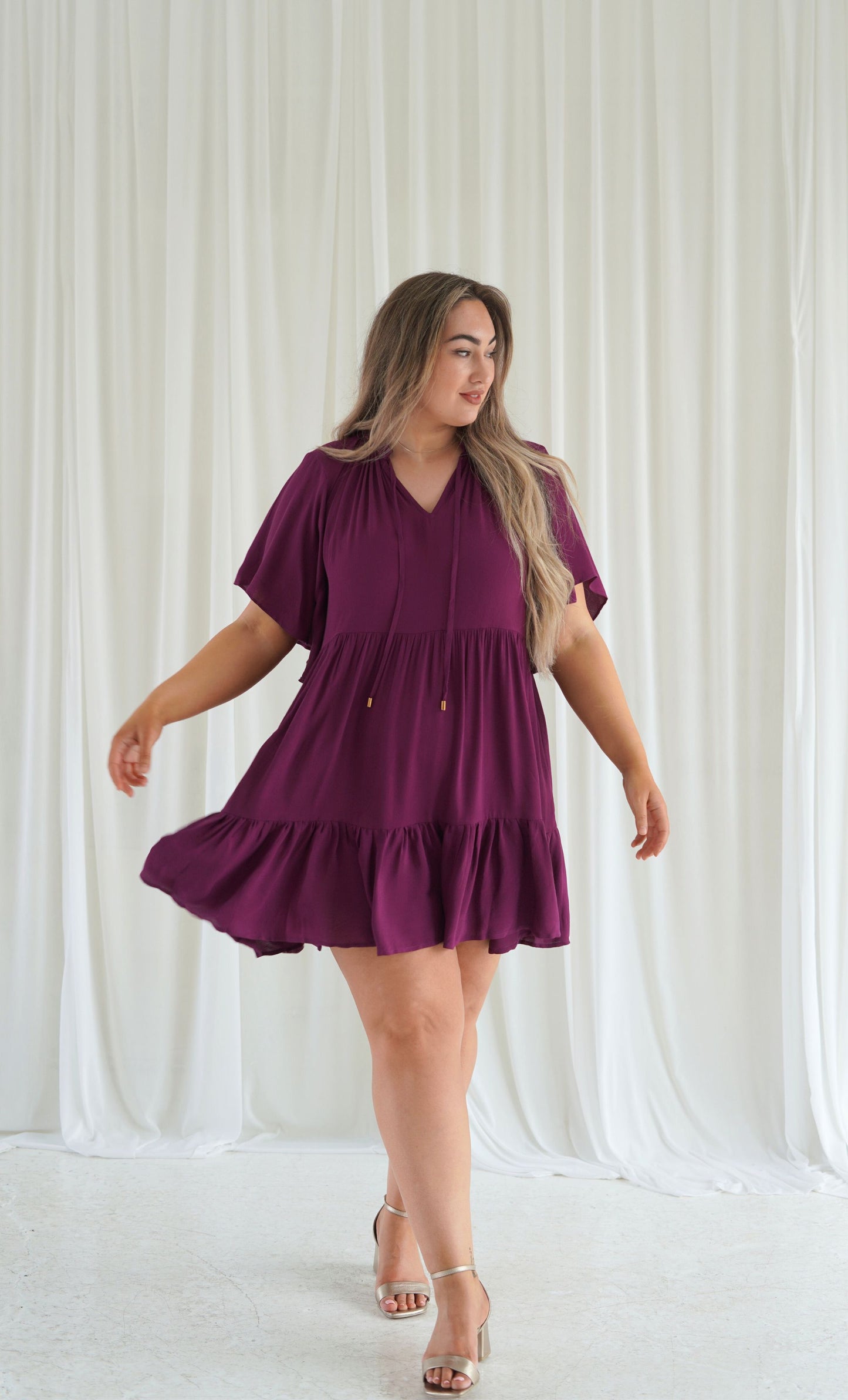 Jamie Short Sleeve Play Dress in Dark Berry