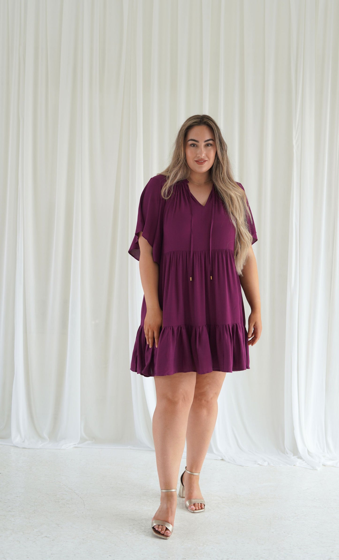 Jamie Short Sleeve Play Dress in Dark Berry