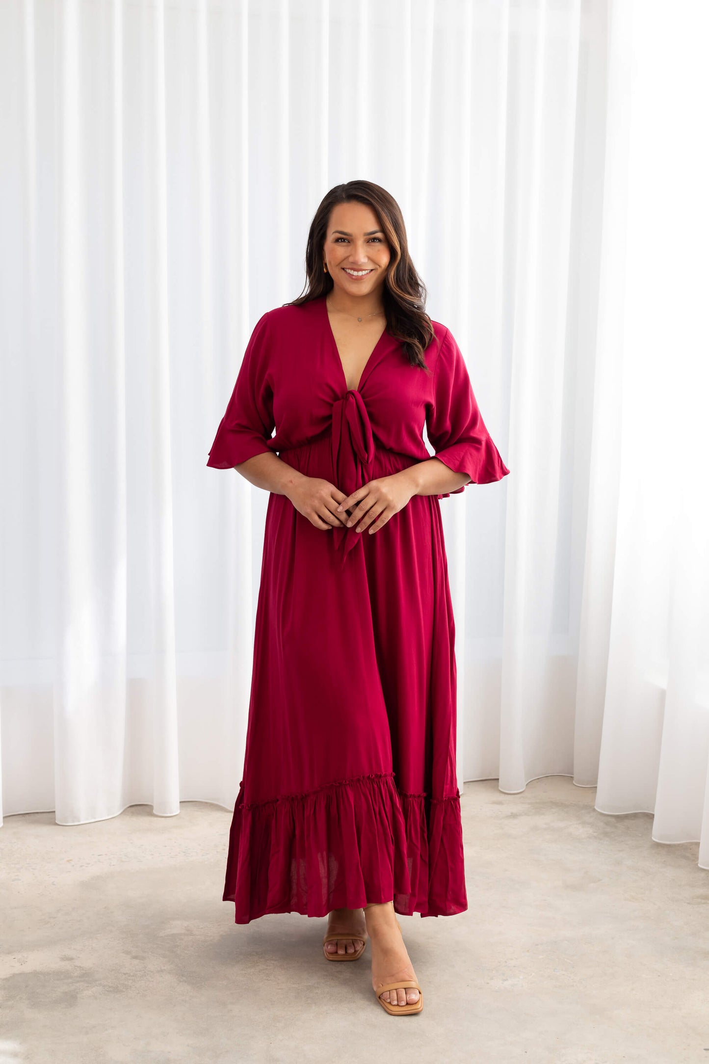 Nicole Tie Front Maxi Dress in French Plum