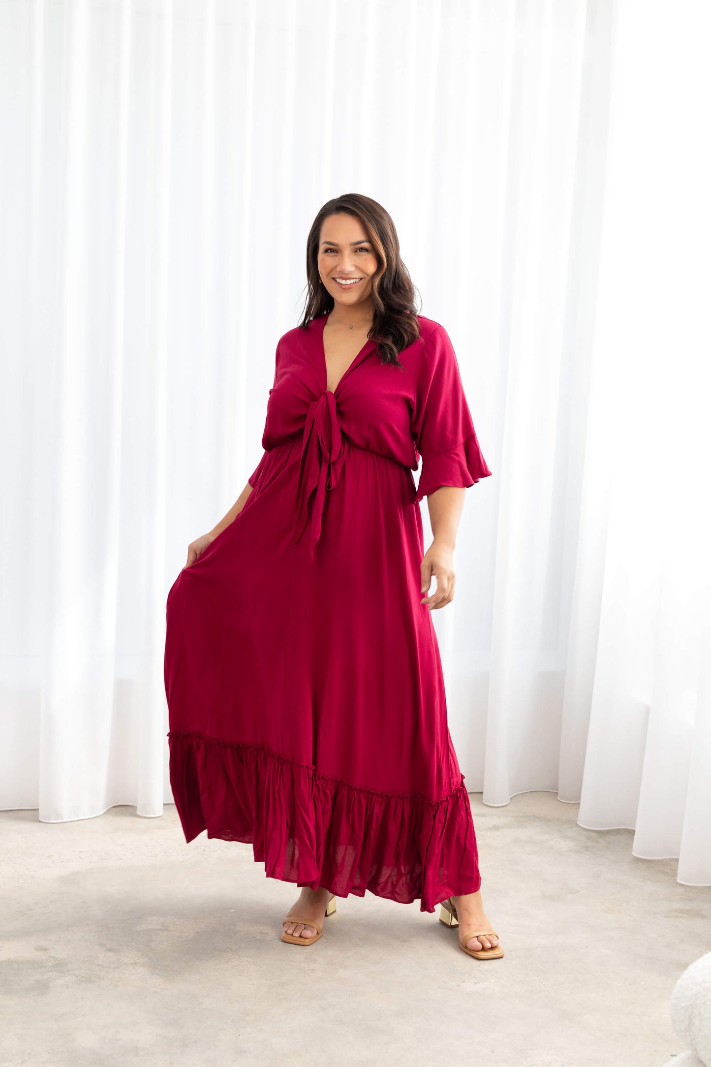 Nicole Tie Front Maxi Dress in French Plum