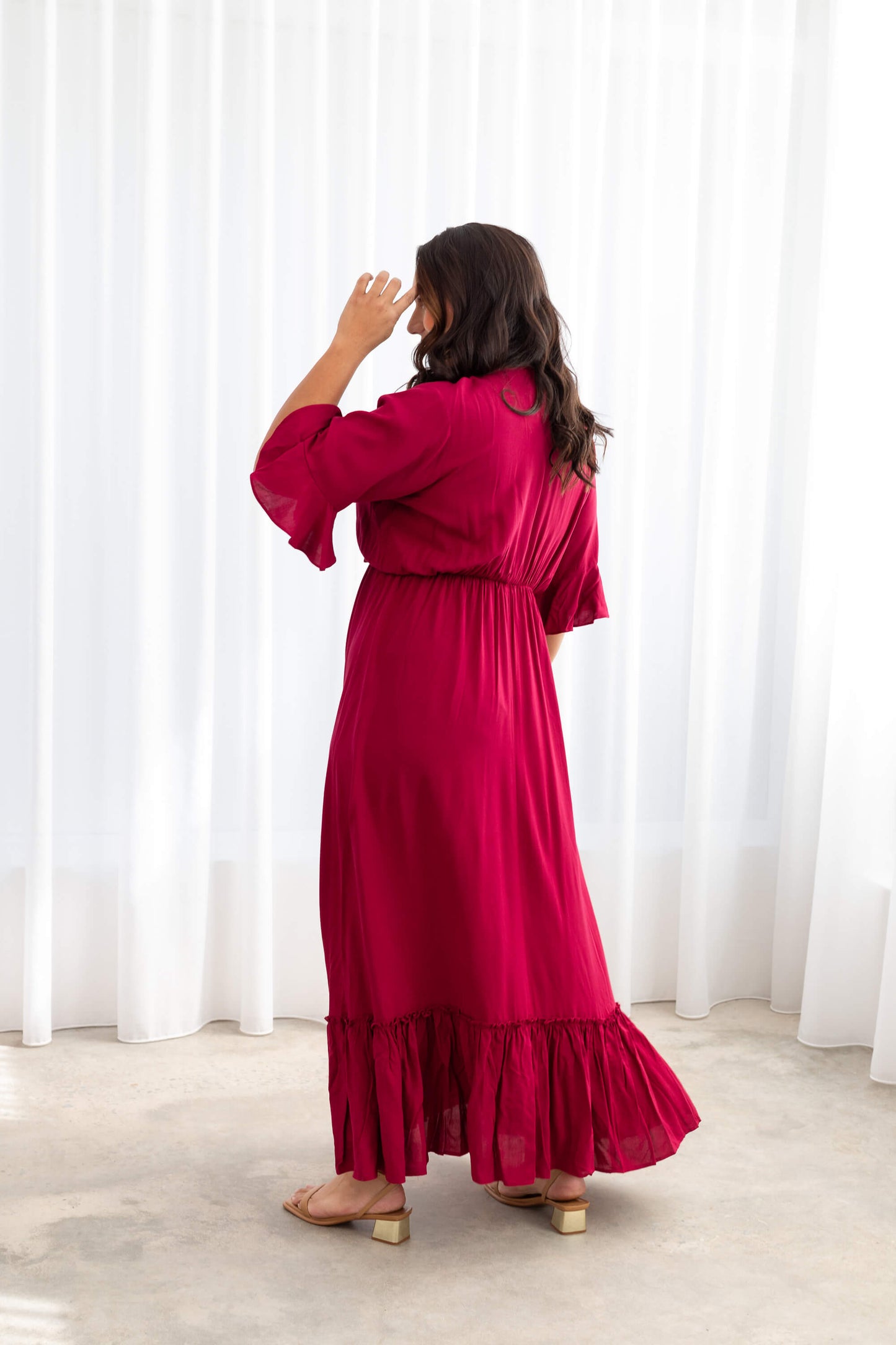 Nicole Tie Front Maxi Dress in French Plum