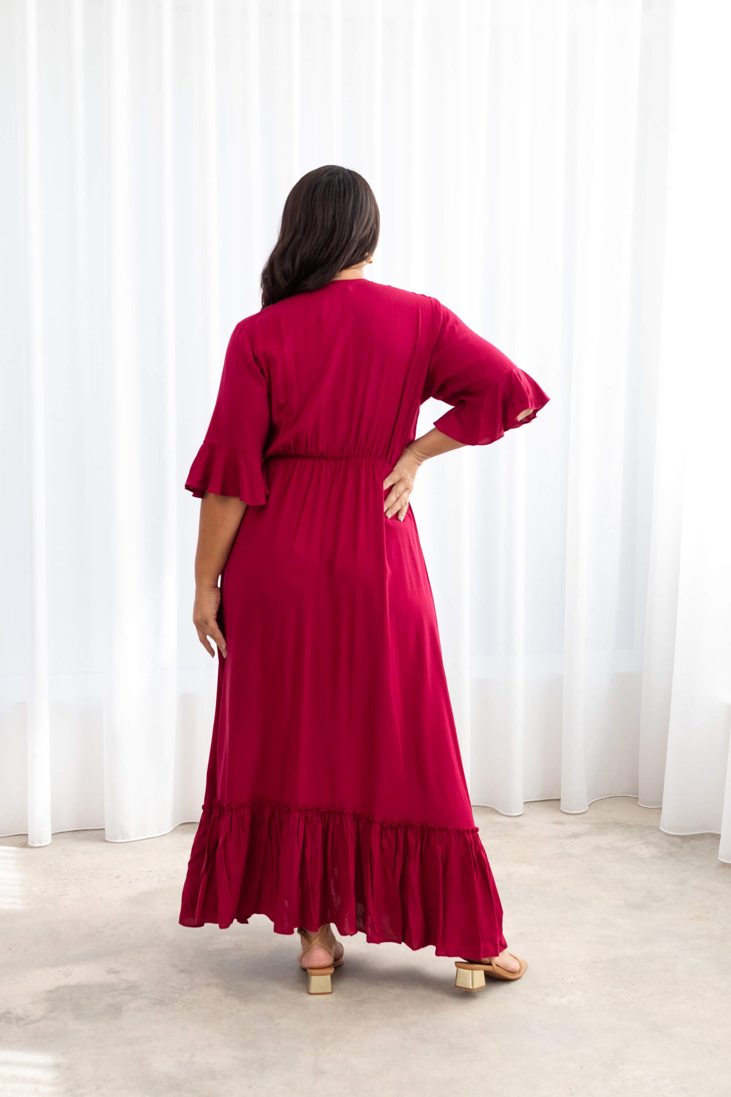 Nicole Tie Front Maxi Dress in French Plum