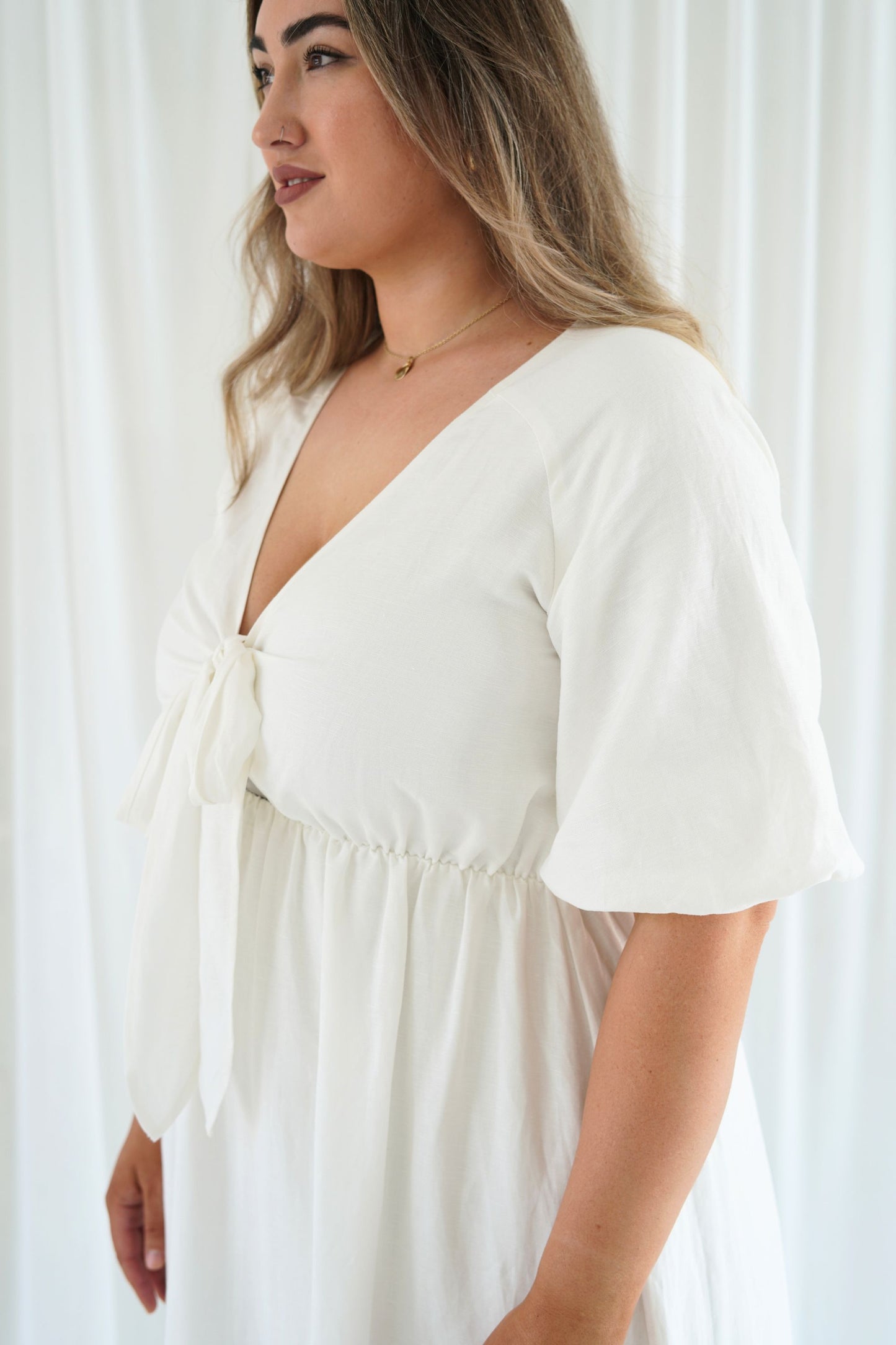 Tara Maxi Dress in Ivory Linen