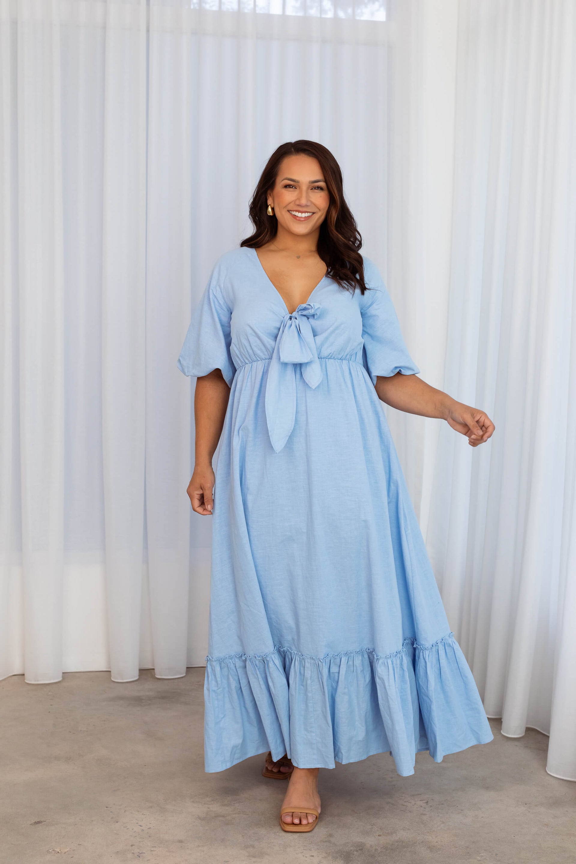 darsy maxi dress blue multi TDY Steel Blue Maxi Infinity Bridesmaid Dress – Thedaintyard main image 1