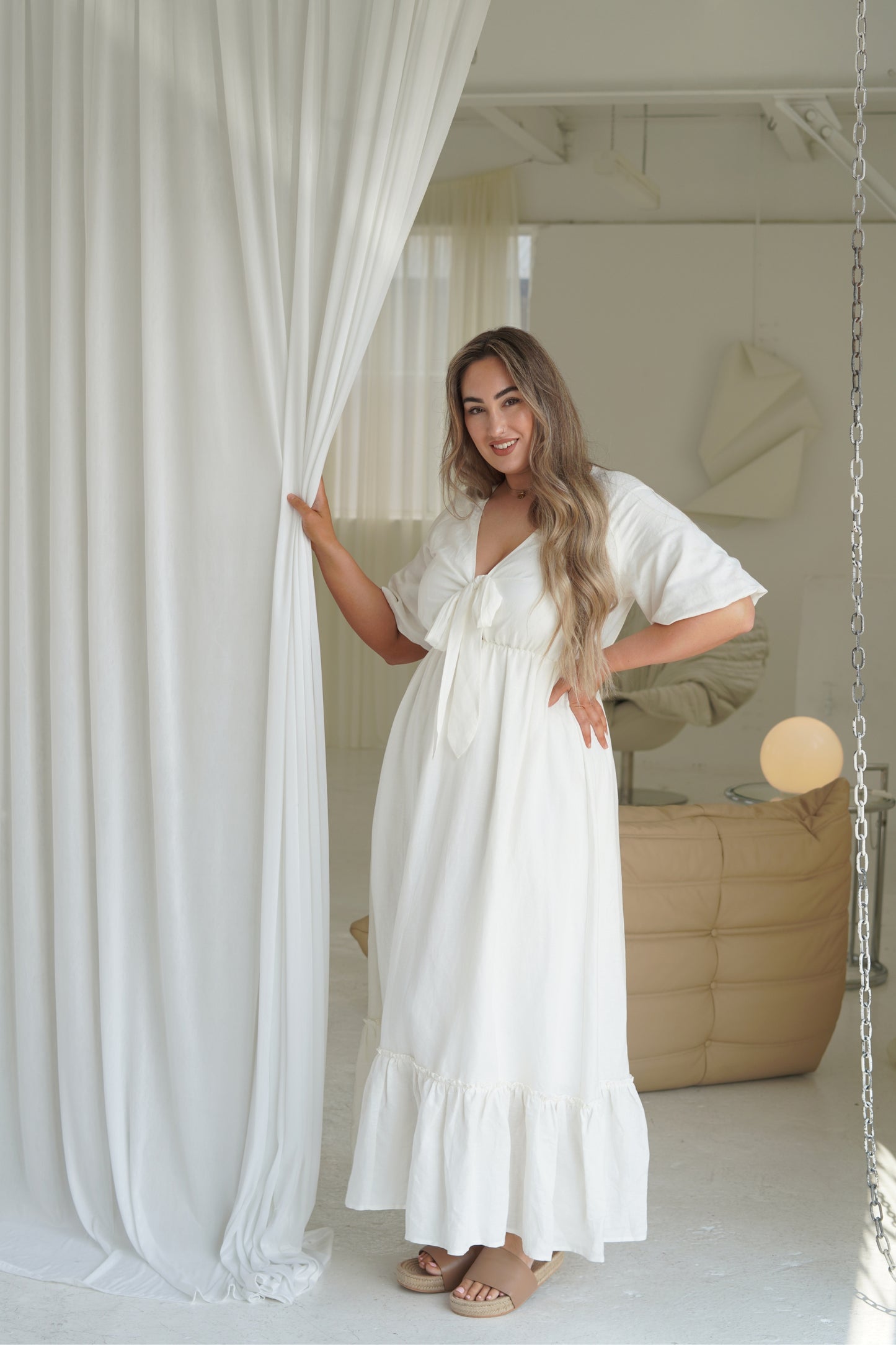 Tara Maxi Dress in Ivory Linen