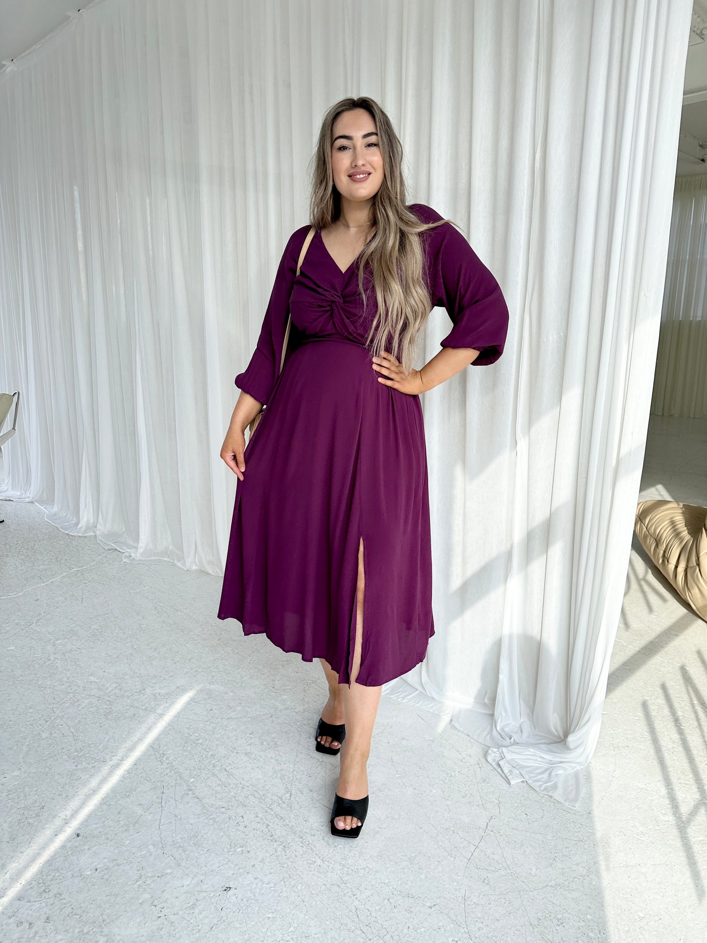 Carla Twist Front Maxi Dress in Dark Berry