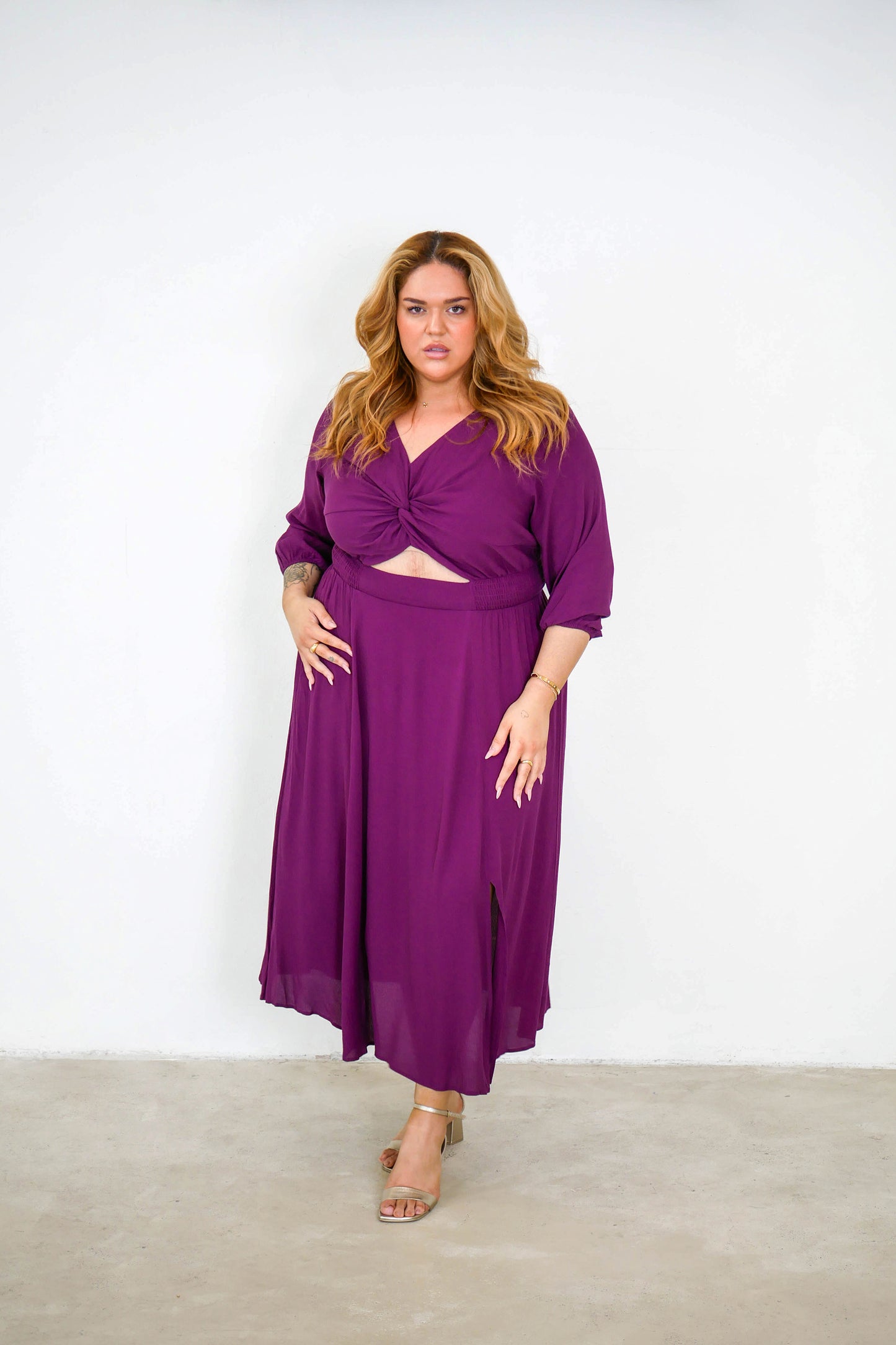 Carla Twist Front Maxi Dress in Dark Berry