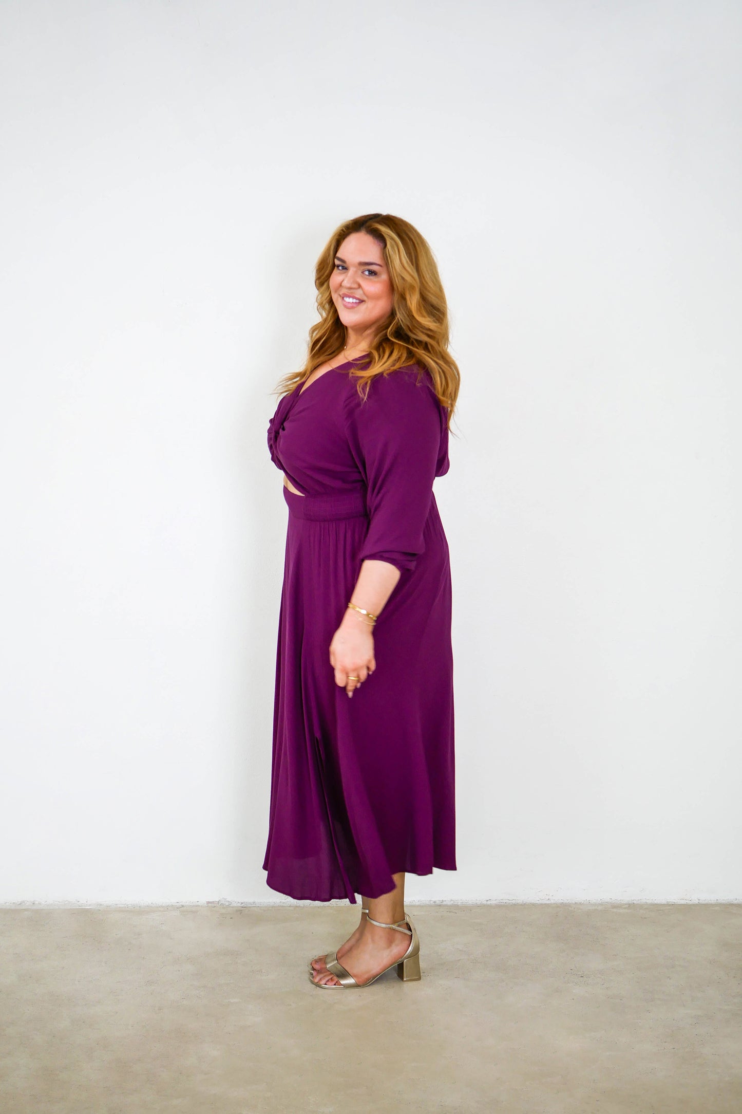 Carla Twist Front Maxi Dress in Dark Berry