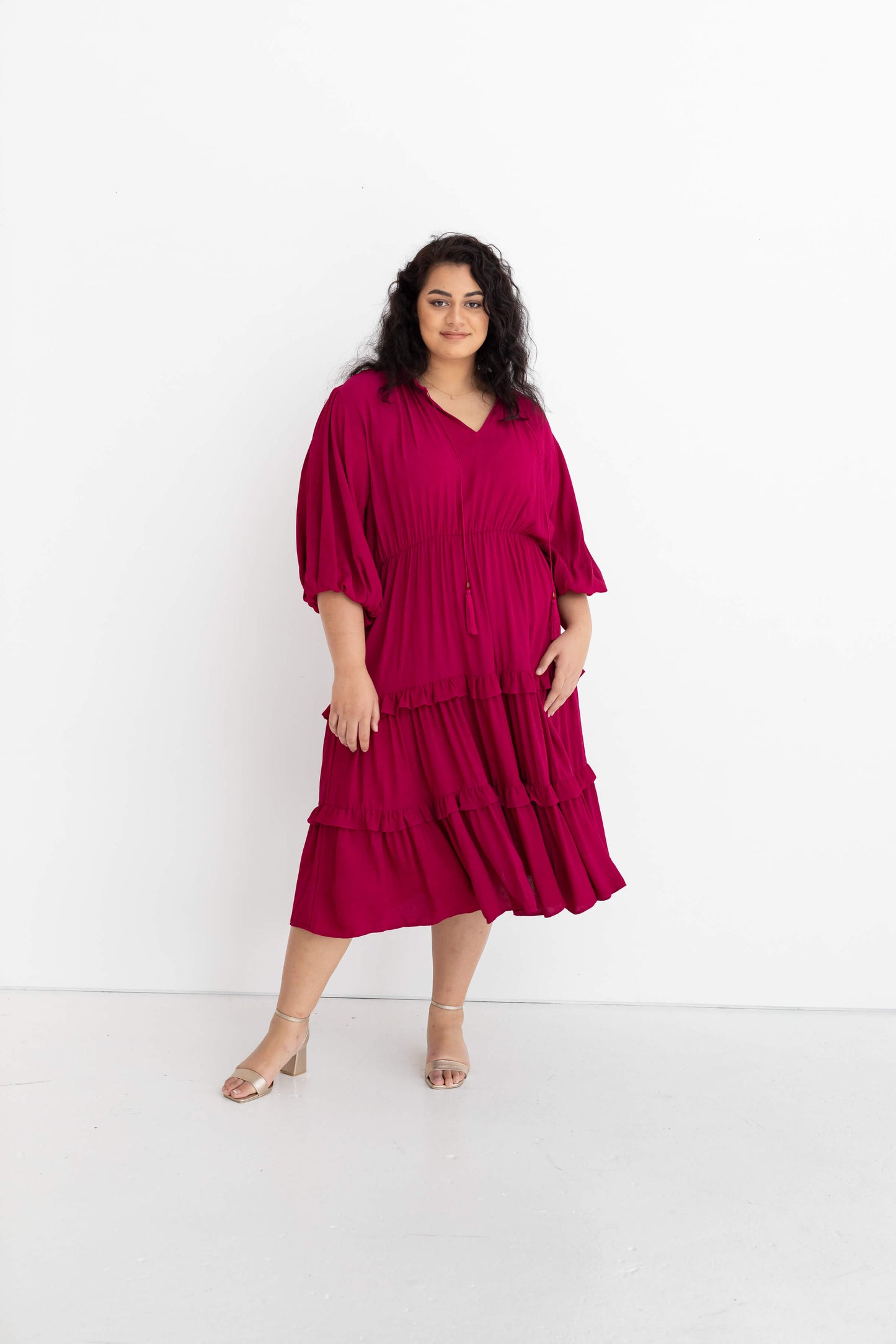 Scarlett Tiered Midi Dress in French Plum