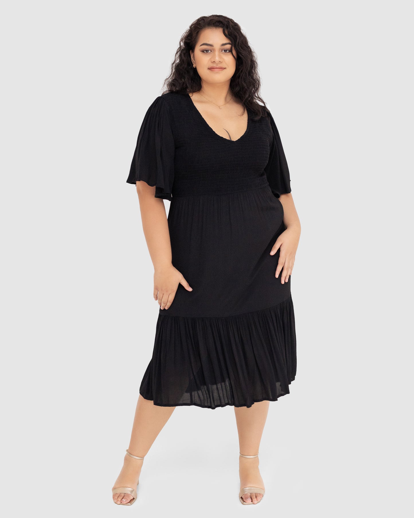 Cleo Short Sleeve Midi Dress in Black