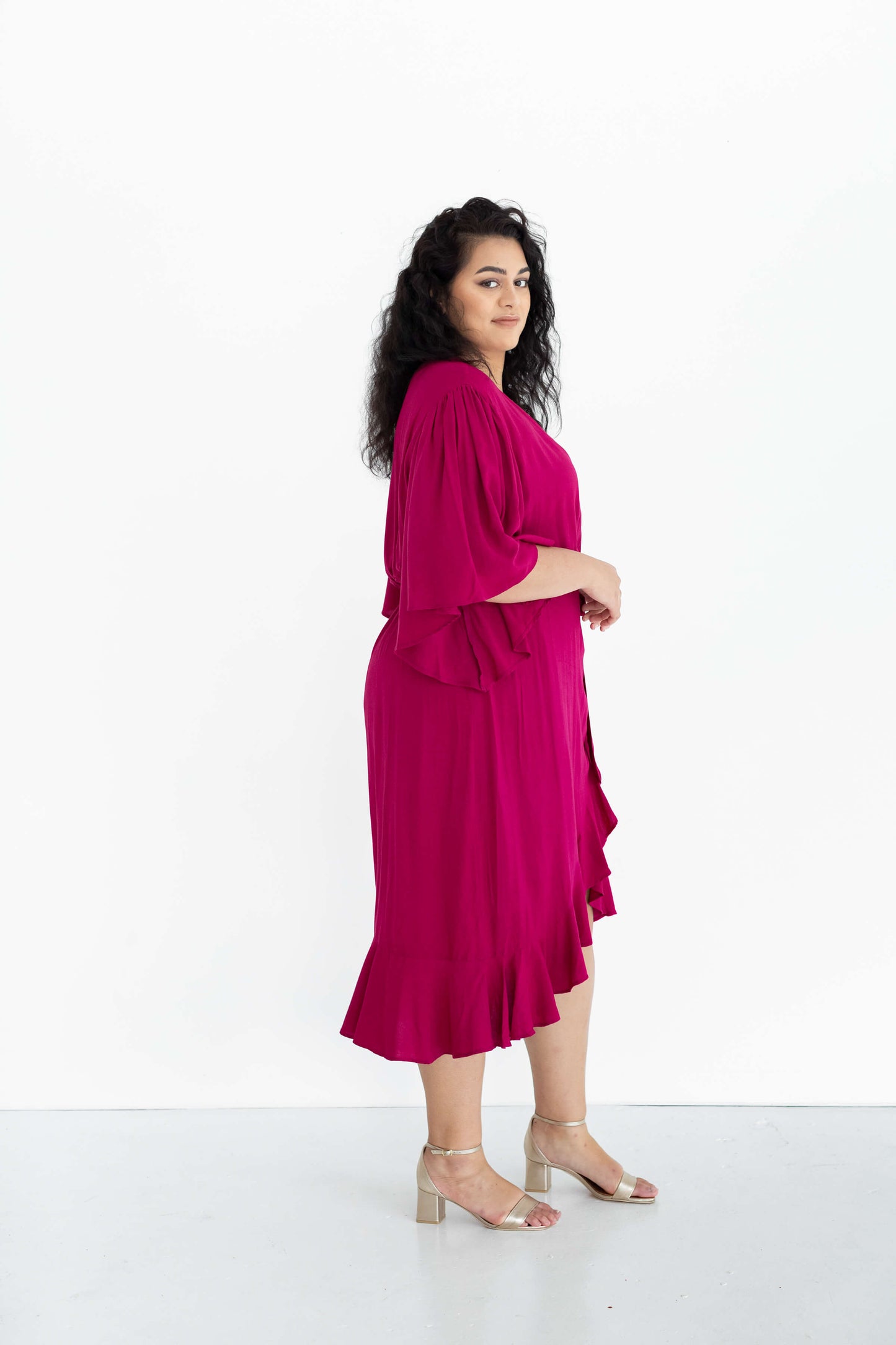 Gabrielle Short Sleeve Wrap Dress in French Plum