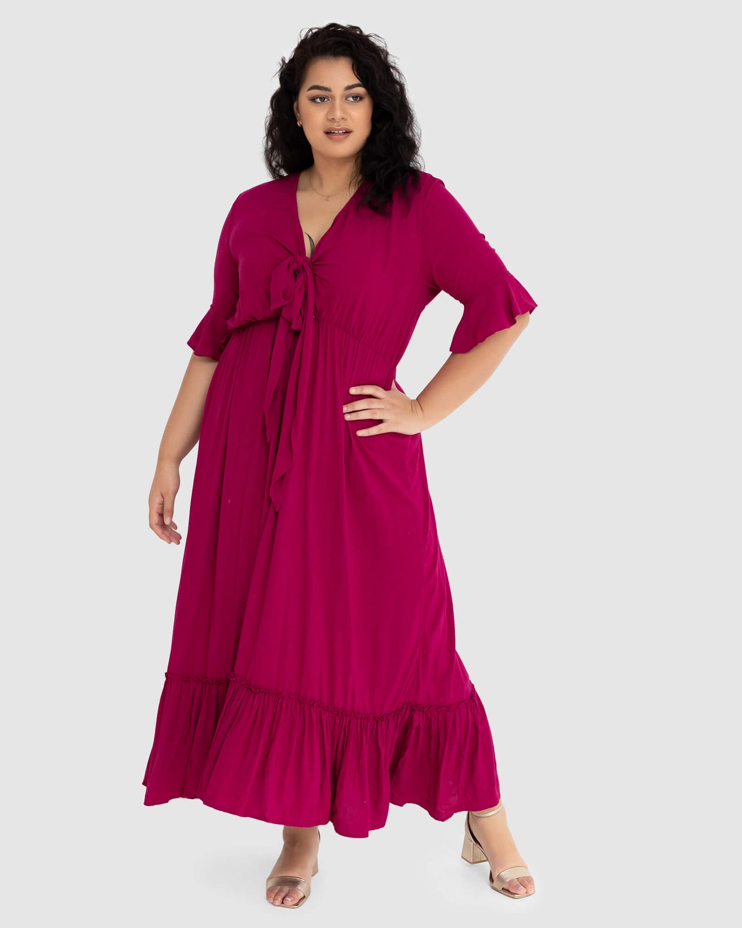 Nicole Tie Front Maxi Dress in French Plum