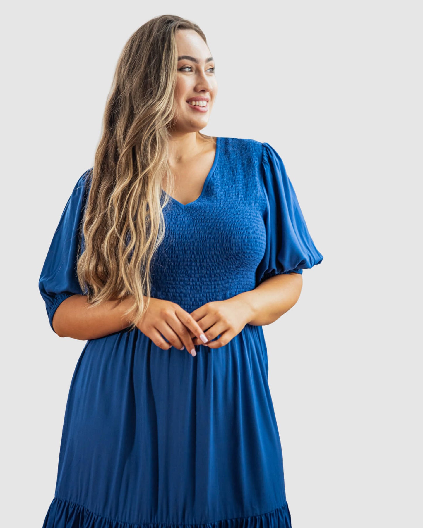 Mia Blouse Sleeve Dress in Cobalt