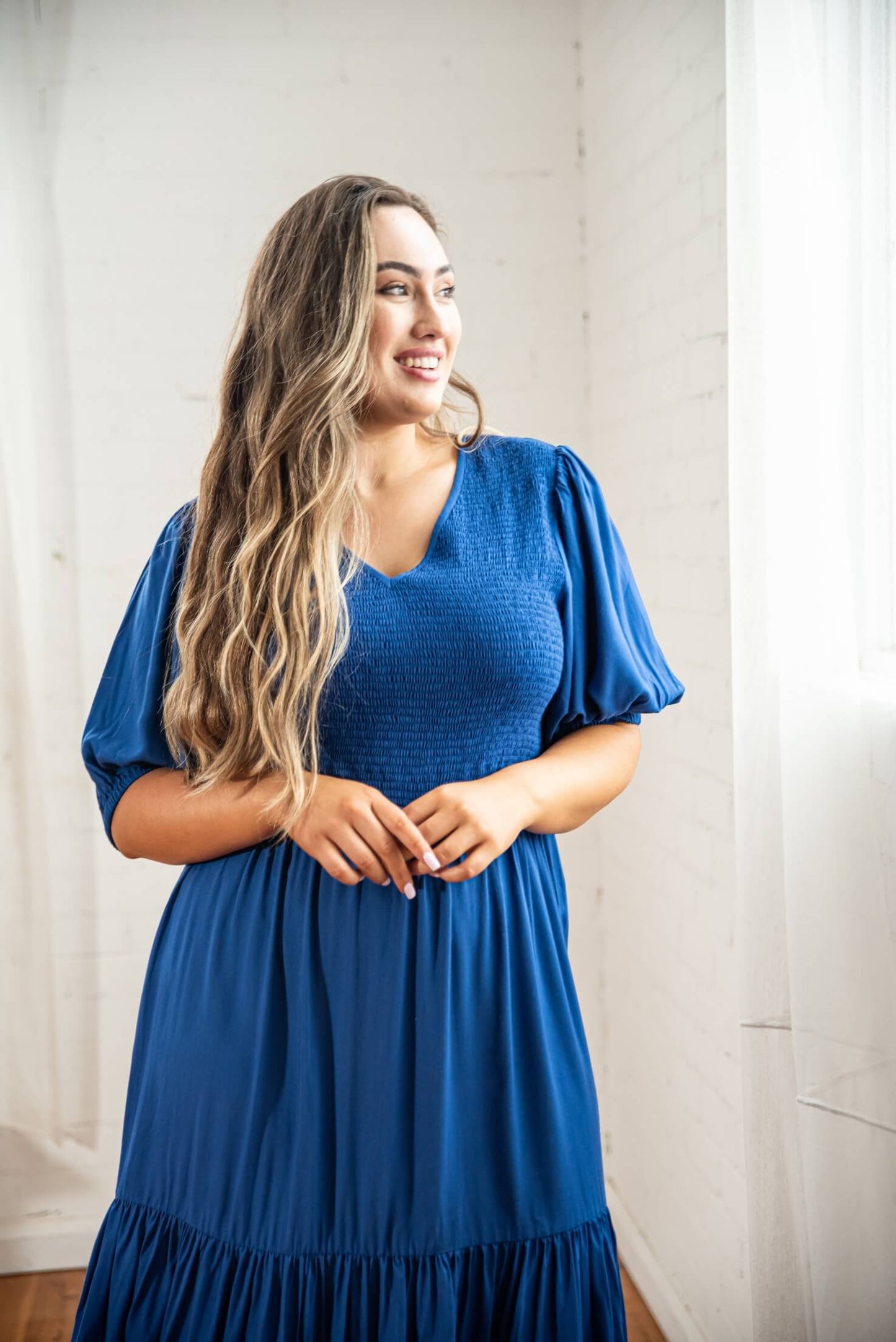 Mia Blouse Sleeve Dress in Cobalt