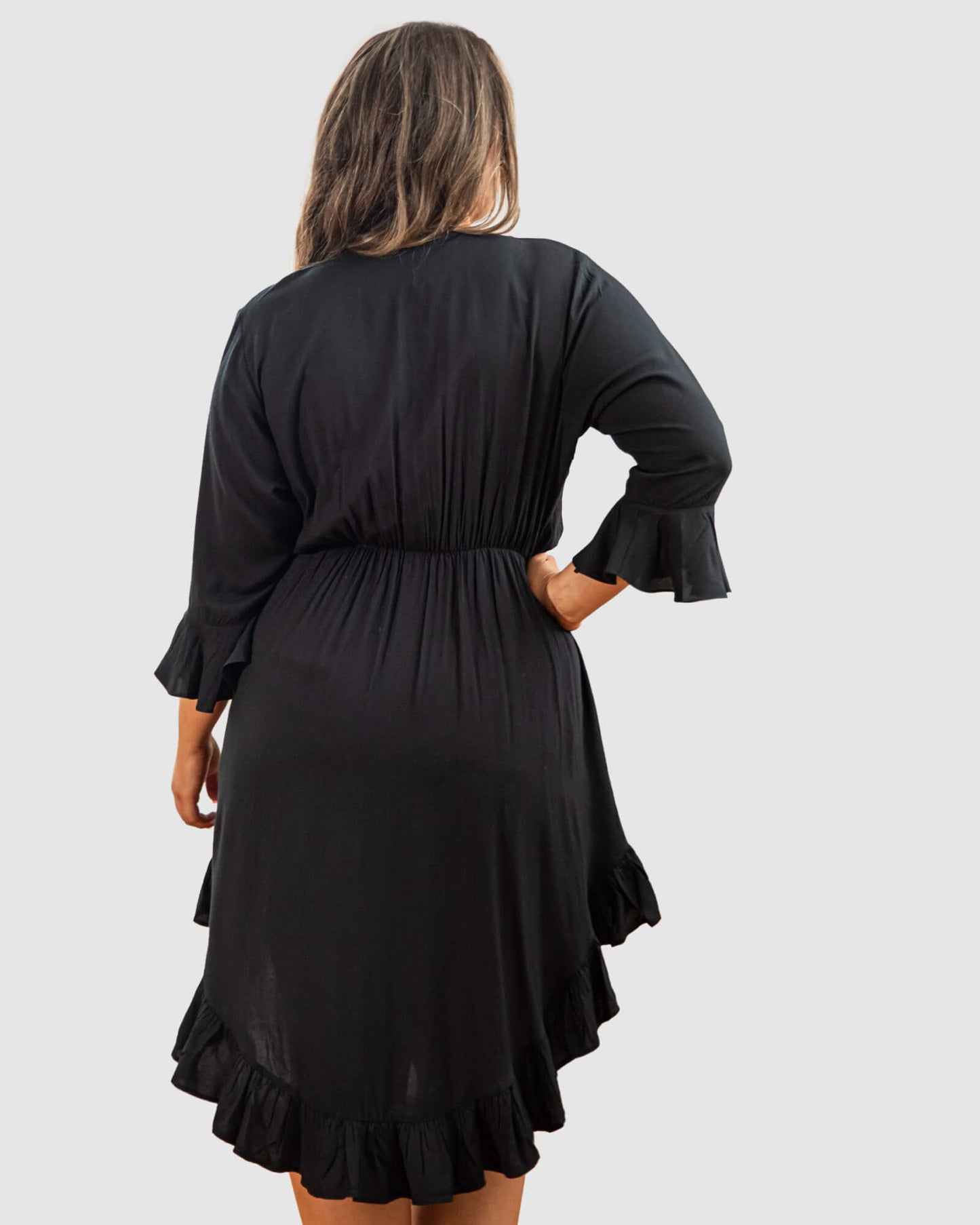 Arielle Tie Front Midi Dress in Black