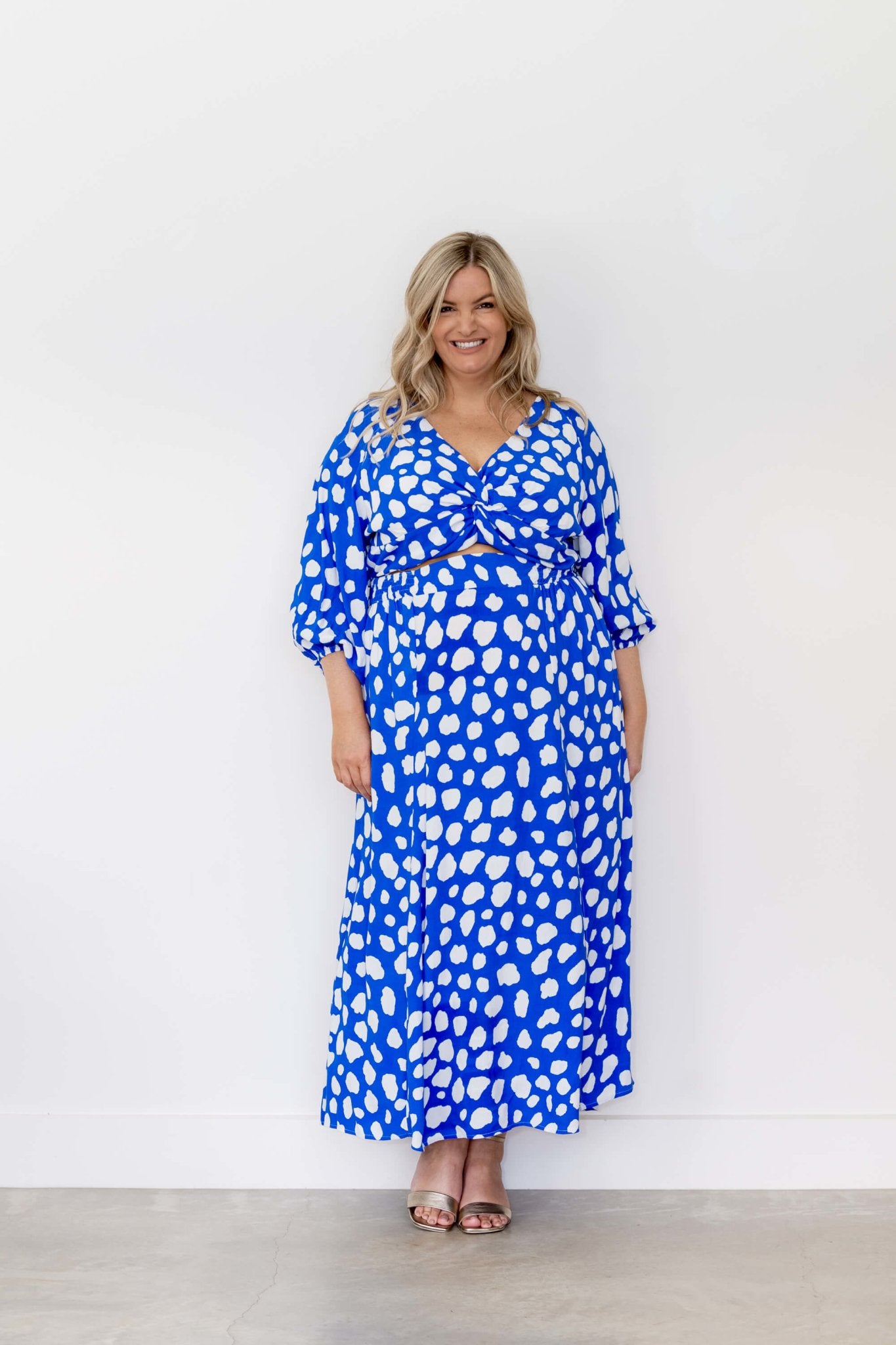 Carla Twist Front Maxi Dress in Blue Spot - Dani Marie US