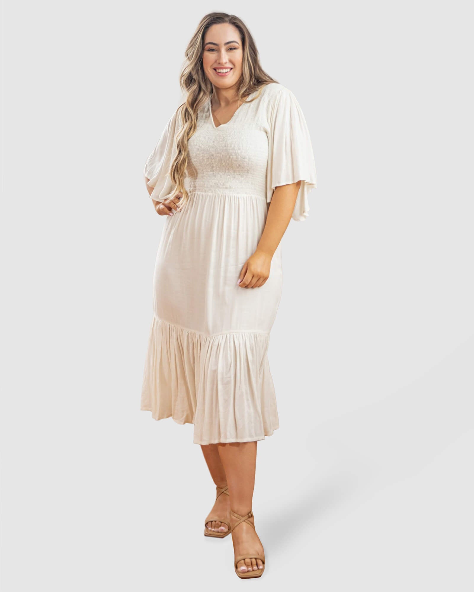 Cleo Short Sleeve Midi Dress in White - Dani Marie US