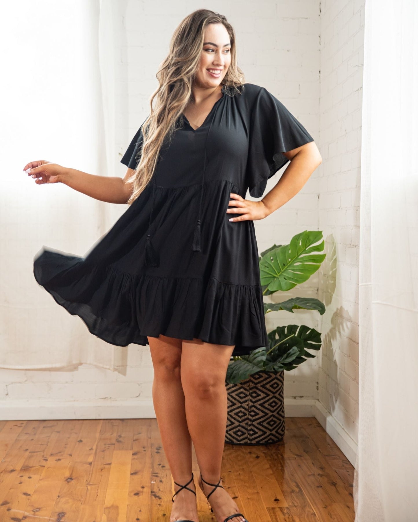 Jamie Short Sleeve Play Dress in Black - Dani Marie US