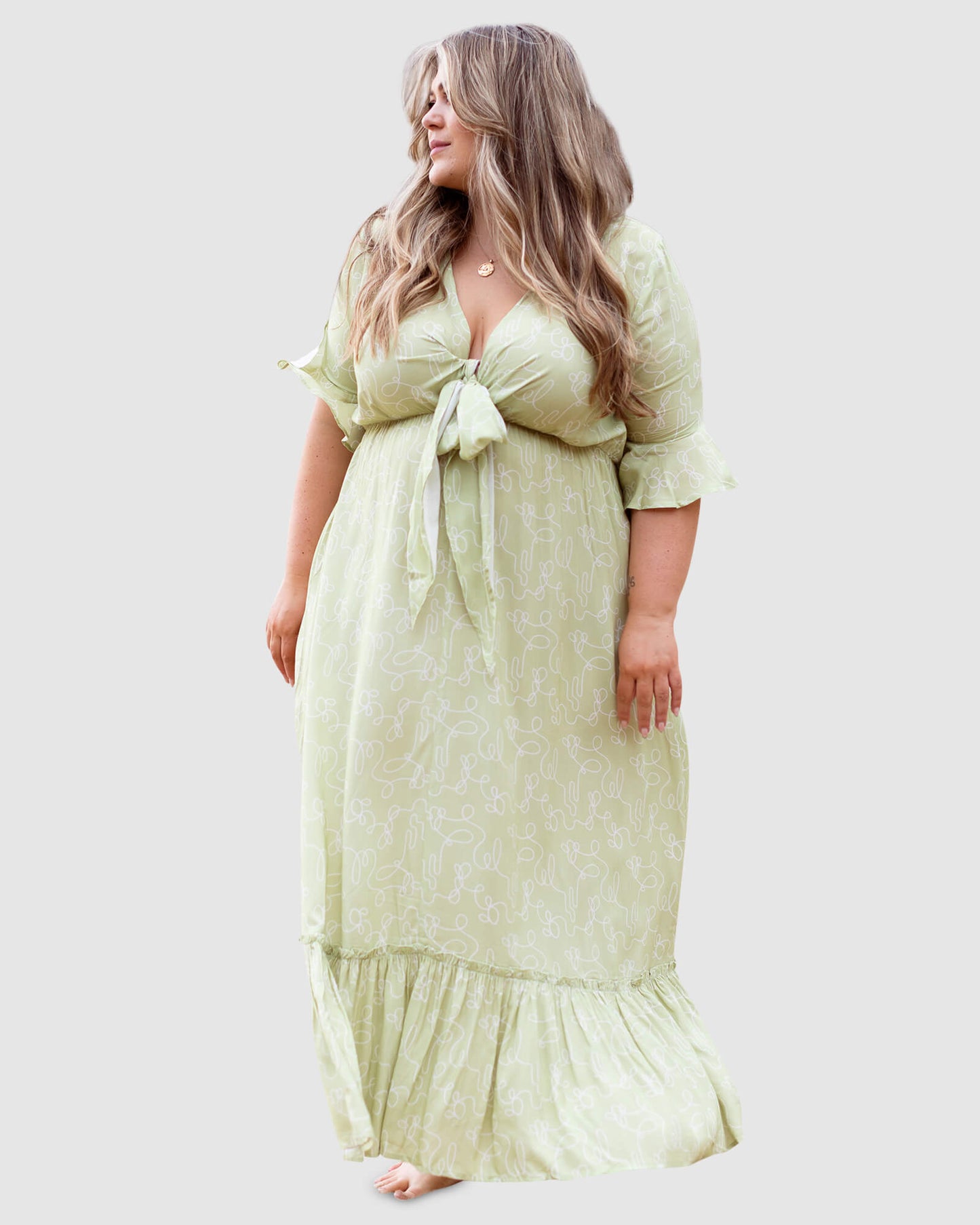 Nicole Tie Front Maxi Dress in Olive Cactus Print - Dani Marie US