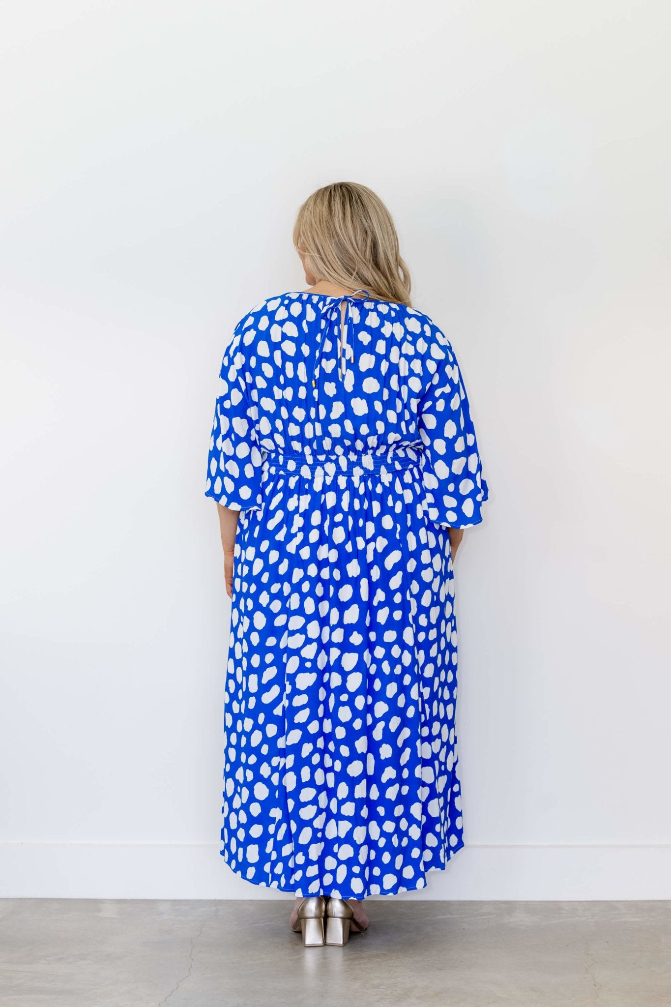Rachel Cut Out Maxi Dress in Blue Spot - Dani Marie US